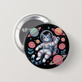 Kosmischer Katstronaut im Neon Space Vaporwave Button (Vorne & Hinten)
