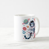 Kosmischer Katstronaut im Neon Space Vaporwave Kaffeetasse (VorderseiteRechts)