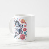Kosmischer Katstronaut im Neon Space Vaporwave Kaffeetasse (Vorderseite Links)