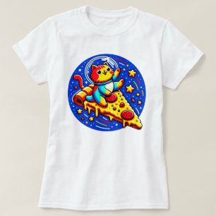 Kosmischer Katzenastronaut - Funny Space Pizza Adv T-Shirt