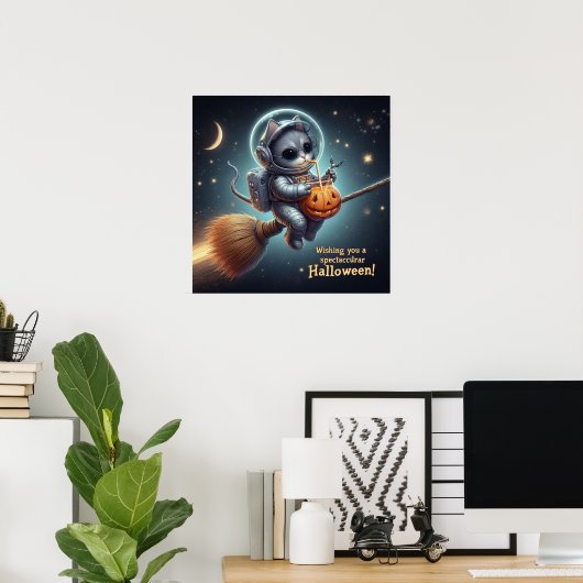 Kosmischer Katzenastronaut: Magie und Weltraumaben Poster (Heimbüro)