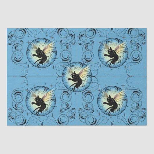 Kosmischer Katzenmond und Stars Seidenpapier (Vorderseite)