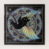 Kosmischer Katzenmond und Sterne Puzzle (Horizontal)