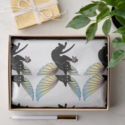 Kosmischer Katzenmond und Sterne Seidenpapier (Geschenk)