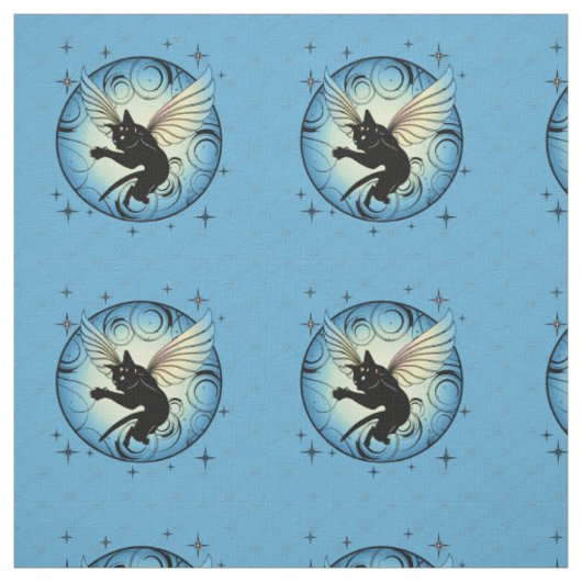 Kosmischer Katzenmond und Sterne Stoff (Muster)