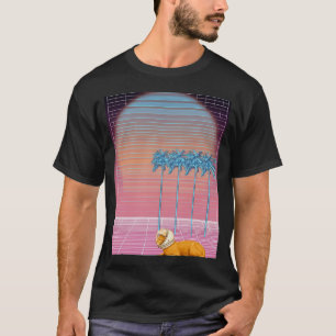 Kosmischer Katzenschlaf unter Neonpalmen T-Shirt