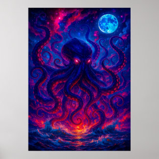 Kosmischer Kraken aus der Ozeanfantasie Poster