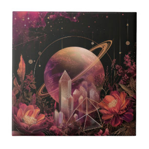 Kosmischer Kristallberingter Planet Fantasie Kunst Fliese