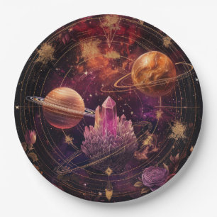 Kosmischer Kristallberingter Planet Fantasie Kunst Pappteller