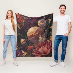 Kosmischer Kristallringplanet Fantasie Kunst (3) Fleecedecke