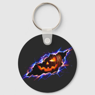 Kosmischer leuchtender Halloween-Kürbis mit Riss Schlüsselanhänger