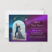 Kosmischer Lila Aquamariner Silver Sun Moon Astron Save The Date (Vorderseite)