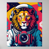 Kosmischer Löwe – Astronautenhelm-Poster | Kühner  Poster (Vorne)