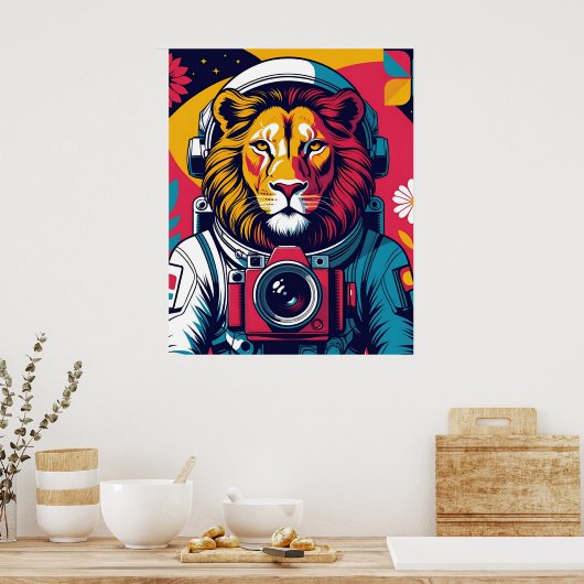 Kosmischer Löwe – Astronautenhelm-Poster | Kühner  Poster (Küche)