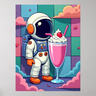 Kosmischer Milchshake - Retro-Pop Kunstastronaut Poster