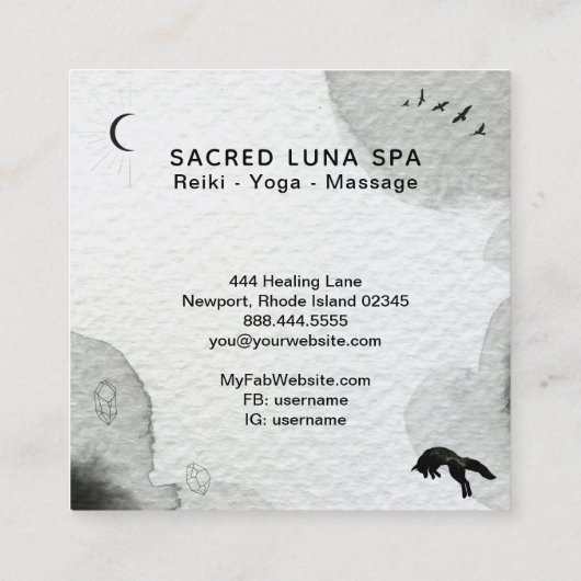 *~* kosmischer MondFox, der MondKiefer springt Quadratische Visitenkarte (Rückseite)