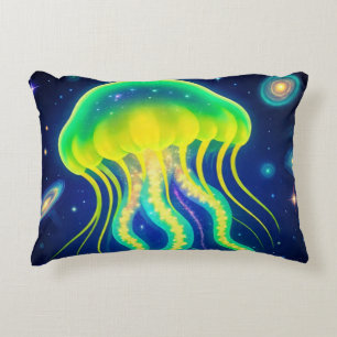 Kosmischer Neon Jellyfish Dekokissen
