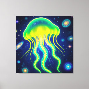 Kosmischer Neon Jellyfish Leinwanddruck