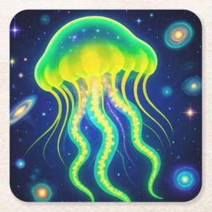 Kosmischer Neon Jellyfish Rechteckiger Pappuntersetzer