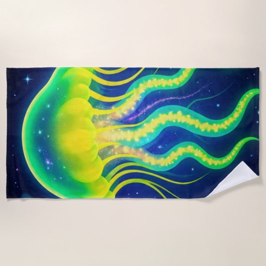 Kosmischer Neon Jellyfish Strandtuch (Vorderseite)