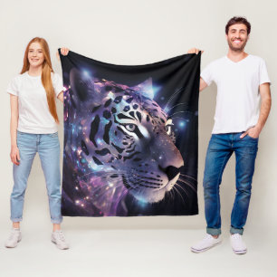 Kosmischer Neon-Leopard – Fantasy-Großkatzenkunst Fleecedecke