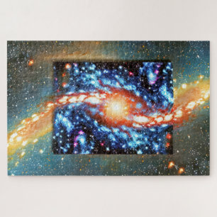 Kosmischer Orange- und Blauer Weltraum-Impressioni Puzzle