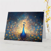Kosmischer Pfau mit Sternenfedern Karte (Gelbe Blume)