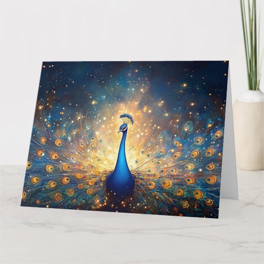 Kosmischer Pfau mit Sternenfedern Karte (Vorderseite)