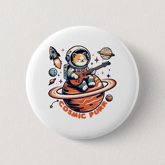 Kosmischer Purr - Astro-Gitarrist Katze Button (Vorderseite)