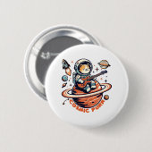 Kosmischer Purr - Astro-Gitarrist Katze Button (Vorne & Hinten)