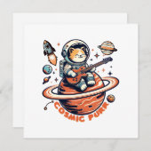 Kosmischer Purr - Astro-Gitarrist Katze Einladung (Vorne/Hinten)