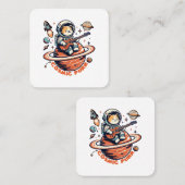 Kosmischer Purr - Astro-Gitarrist Katze Quadratische Visitenkarte (Vorne/Hinten)