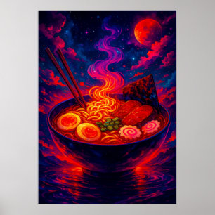 Kosmischer Ramen Bowl unter der Fantasie des Roten Poster