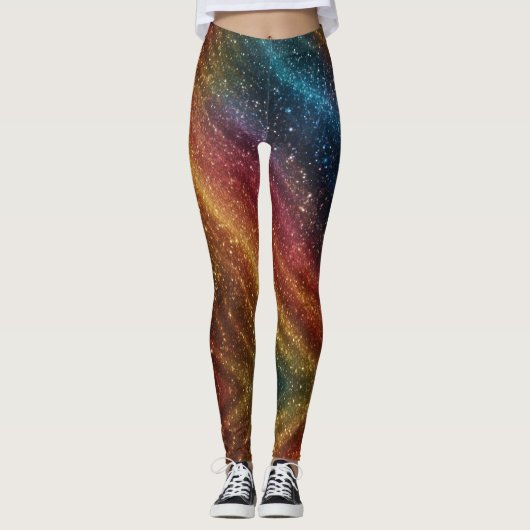 Kosmischer Regenbogen-Iris-Glitter Leggings (Vorderseite)