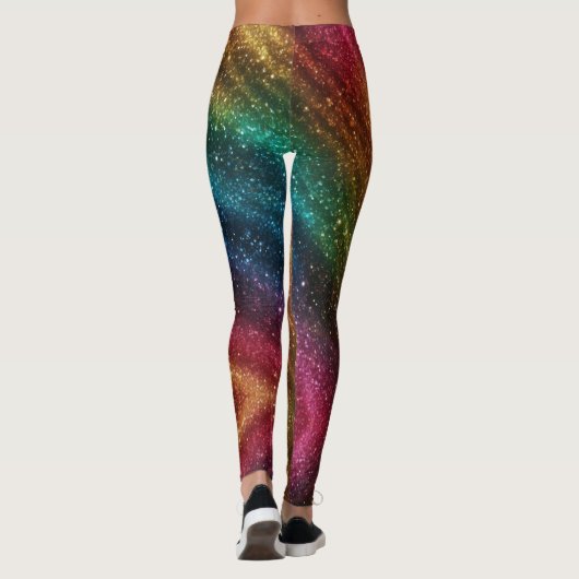 Kosmischer Regenbogen Irisierender Glitzer Leggings (Rückseite)