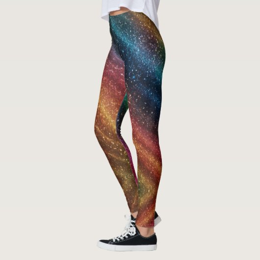 Kosmischer Regenbogen Irisierender Glitzer Leggings (Links)