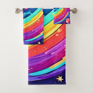 Kosmischer Regenbogen-Strudel Badhandtuch Set