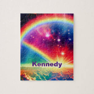 Kosmischer Regenbogen über Fantasy-Indigowolkensze Puzzle