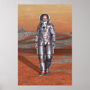 Kosmischer Reisender Surrealer Planetenlandschaft Poster