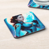 Kosmischer Retro 50er Jahre Sci-Fi Nova Space Rang Getränkeuntersetzer (Linke Seite)