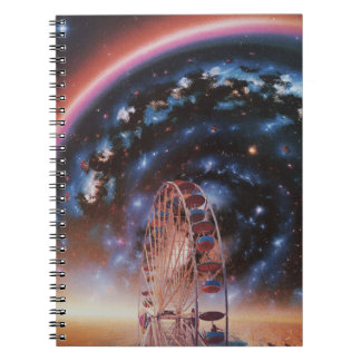 Kosmischer Riesenrad unter einer Neon-Galaxie Notizblock