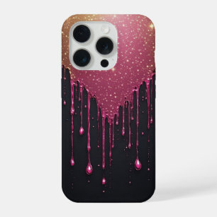 Kosmischer Rosa Sternenstaub-Tropfen ✨ Schwarzes G iPhone 15 Pro Hülle