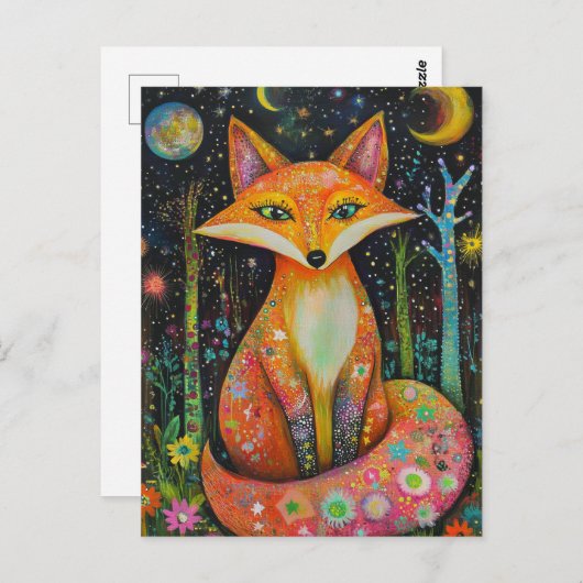 Kosmischer Roter Fox im Wald Postkarte (Vorne/Hinten)