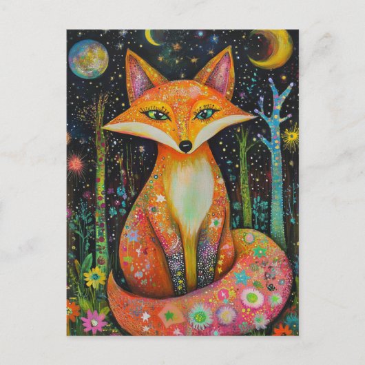 Kosmischer Roter Fox im Wald Postkarte (Vorderseite)