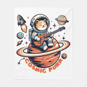Kosmischer Schnurrer - Astro-Gitarrist-Katze Fleecedecke