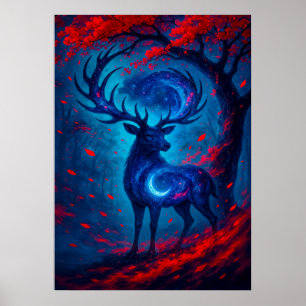 Kosmischer Stag mit Galaxy Antlers Fantasy Poster