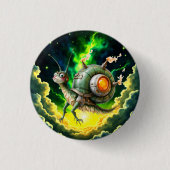 Kosmischer Steampunk-Schnecken-Vogel – Neon-Traum- Button (Vorderseite)