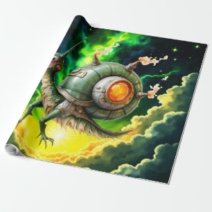 Kosmischer Steampunk-Schnecken-Vogel – Neon-Traum- Geschenkpapier