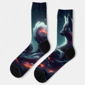 Kosmischer Sternenlicht-Fuchs-Geist-Fantasie-Tier Socken (Linkes Detail)