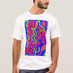 Kosmischer Tanz - Neon Stickmen T - Shirt